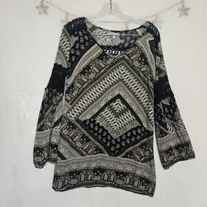 Charlotte Russe Vintage Y2K Small Floral Lace Bell Sleeve Tunic Top Boho Hippie